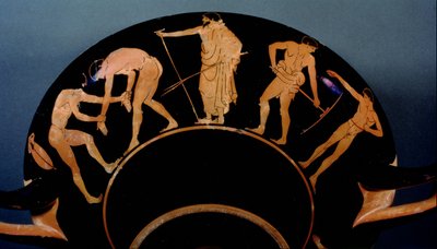 Attic Red-Figure Kylix Depicting Athletes Training by Greek